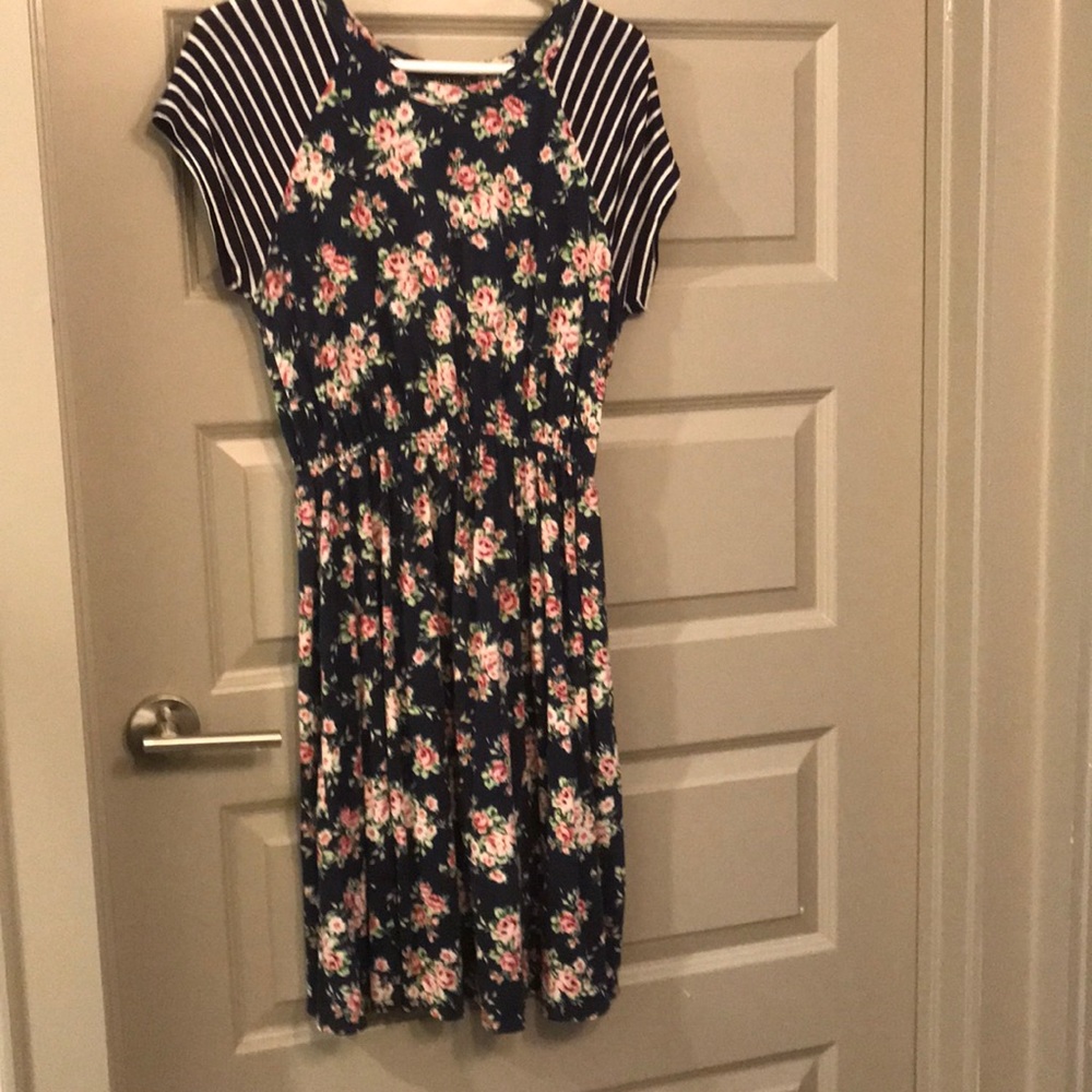 Floral and Striped Cotton Dress